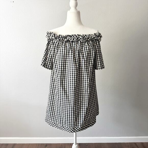 Vineyard Vines Off the Shoulder Gingham Black & White Mini Dress Women's Large - Picture 2 of 11